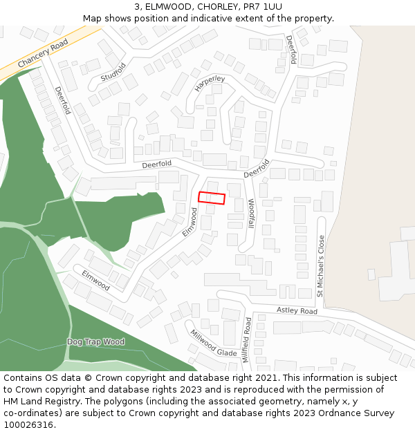 3, ELMWOOD, CHORLEY, PR7 1UU: Location map and indicative extent of plot