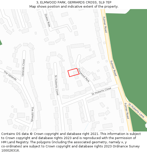 3, ELMWOOD PARK, GERRARDS CROSS, SL9 7EP: Location map and indicative extent of plot