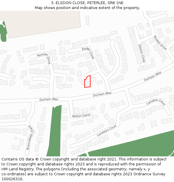 3, ELSDON CLOSE, PETERLEE, SR8 1NE: Location map and indicative extent of plot