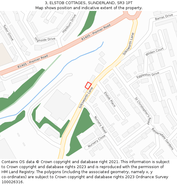 3, ELSTOB COTTAGES, SUNDERLAND, SR3 1PT: Location map and indicative extent of plot