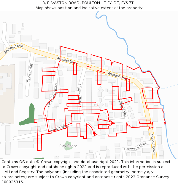 3, ELVASTON ROAD, POULTON-LE-FYLDE, FY6 7TH: Location map and indicative extent of plot