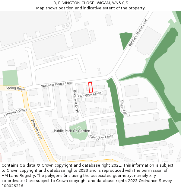 3, ELVINGTON CLOSE, WIGAN, WN5 0JS: Location map and indicative extent of plot