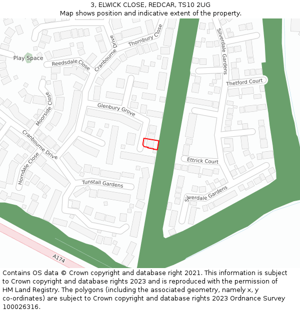 3, ELWICK CLOSE, REDCAR, TS10 2UG: Location map and indicative extent of plot
