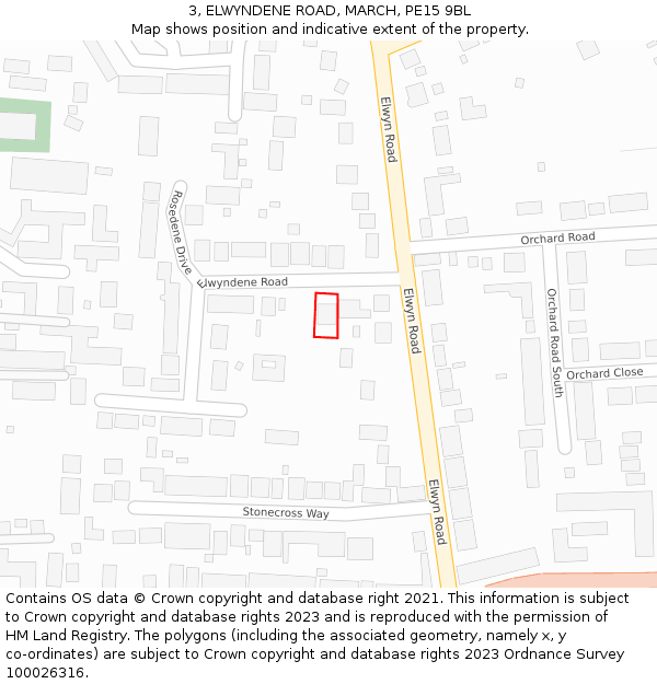 3, ELWYNDENE ROAD, MARCH, PE15 9BL: Location map and indicative extent of plot