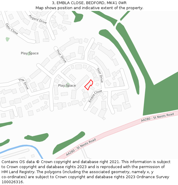 3, EMBLA CLOSE, BEDFORD, MK41 0WR: Location map and indicative extent of plot