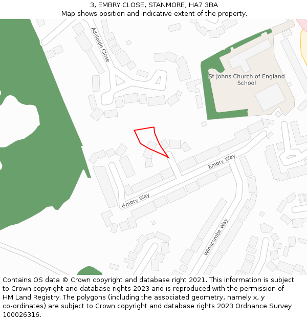 3, EMBRY CLOSE, STANMORE, HA7 3BA: Location map and indicative extent of plot