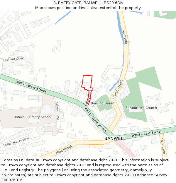 3, EMERY GATE, BANWELL, BS29 6DN: Location map and indicative extent of plot