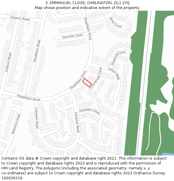 3, EMMANUEL CLOSE, DARLINGTON, DL1 2YQ: Location map and indicative extent of plot