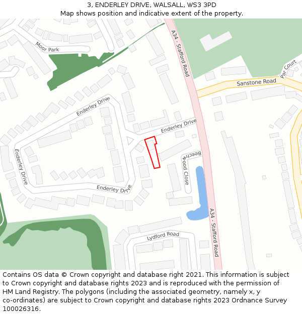 3, ENDERLEY DRIVE, WALSALL, WS3 3PD: Location map and indicative extent of plot