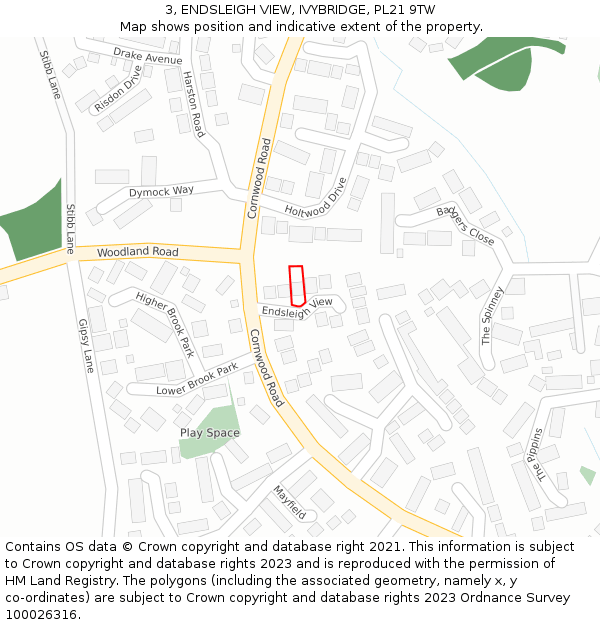 3, ENDSLEIGH VIEW, IVYBRIDGE, PL21 9TW: Location map and indicative extent of plot