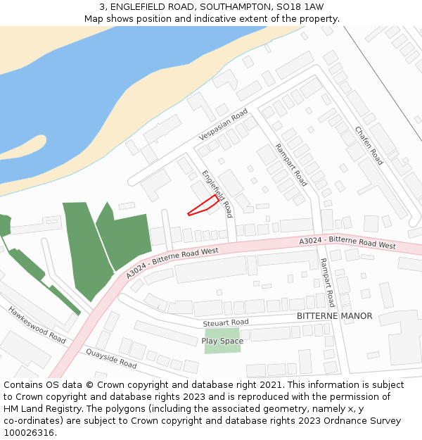 3, ENGLEFIELD ROAD, SOUTHAMPTON, SO18 1AW: Location map and indicative extent of plot