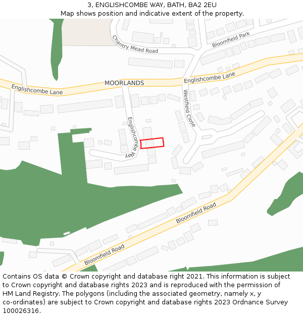 3, ENGLISHCOMBE WAY, BATH, BA2 2EU: Location map and indicative extent of plot