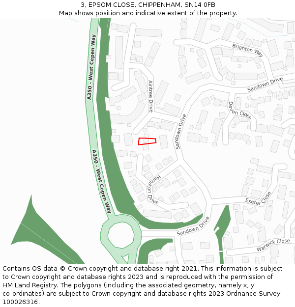 3, EPSOM CLOSE, CHIPPENHAM, SN14 0FB: Location map and indicative extent of plot