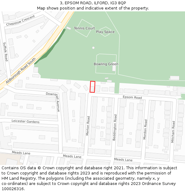 3, EPSOM ROAD, ILFORD, IG3 8QP: Location map and indicative extent of plot