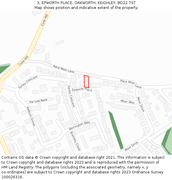 3, EPWORTH PLACE, OAKWORTH, KEIGHLEY, BD22 7ST: Location map and indicative extent of plot