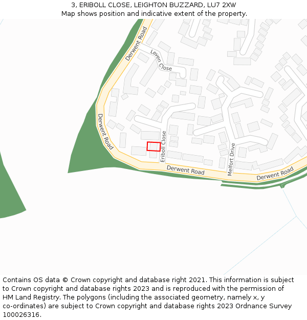 3, ERIBOLL CLOSE, LEIGHTON BUZZARD, LU7 2XW: Location map and indicative extent of plot
