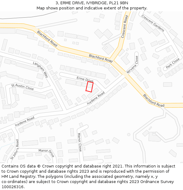 3, ERME DRIVE, IVYBRIDGE, PL21 9BN: Location map and indicative extent of plot