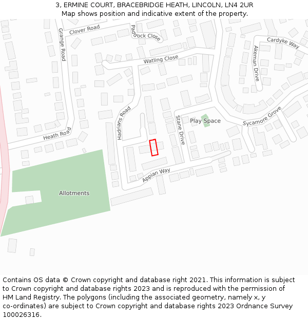 3, ERMINE COURT, BRACEBRIDGE HEATH, LINCOLN, LN4 2UR: Location map and indicative extent of plot