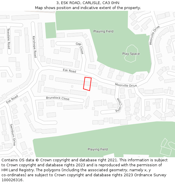 3, ESK ROAD, CARLISLE, CA3 0HN: Location map and indicative extent of plot
