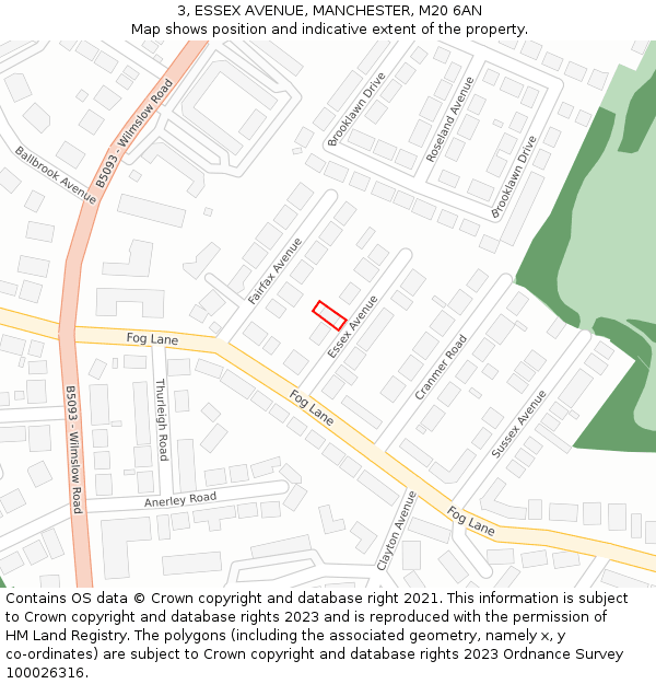 3, ESSEX AVENUE, MANCHESTER, M20 6AN: Location map and indicative extent of plot
