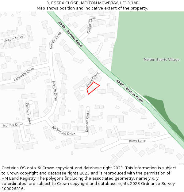 3, ESSEX CLOSE, MELTON MOWBRAY, LE13 1AP: Location map and indicative extent of plot