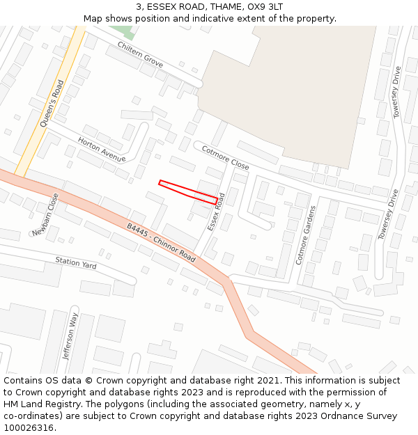 3, ESSEX ROAD, THAME, OX9 3LT: Location map and indicative extent of plot