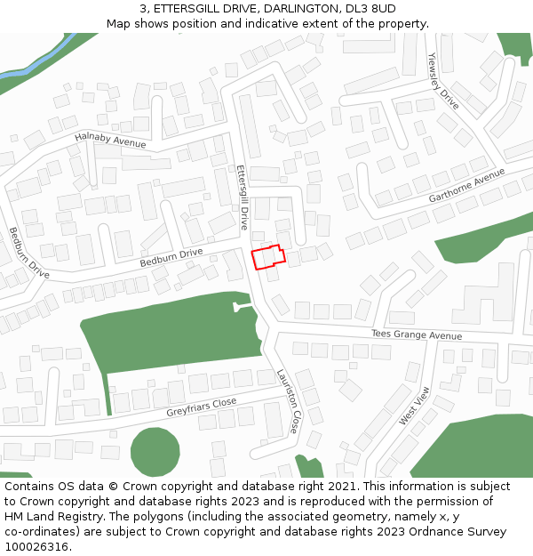 3, ETTERSGILL DRIVE, DARLINGTON, DL3 8UD: Location map and indicative extent of plot