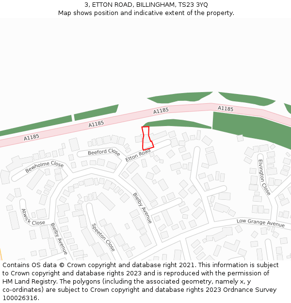 3, ETTON ROAD, BILLINGHAM, TS23 3YQ: Location map and indicative extent of plot