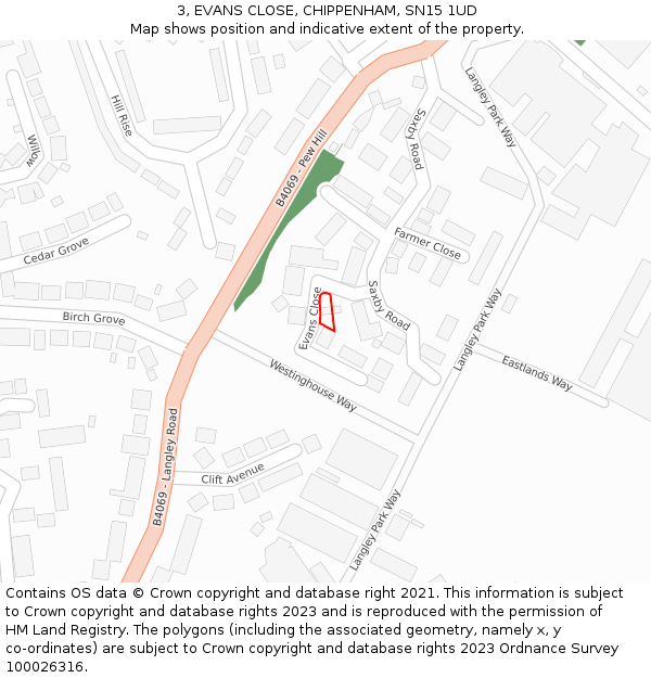 3, EVANS CLOSE, CHIPPENHAM, SN15 1UD: Location map and indicative extent of plot