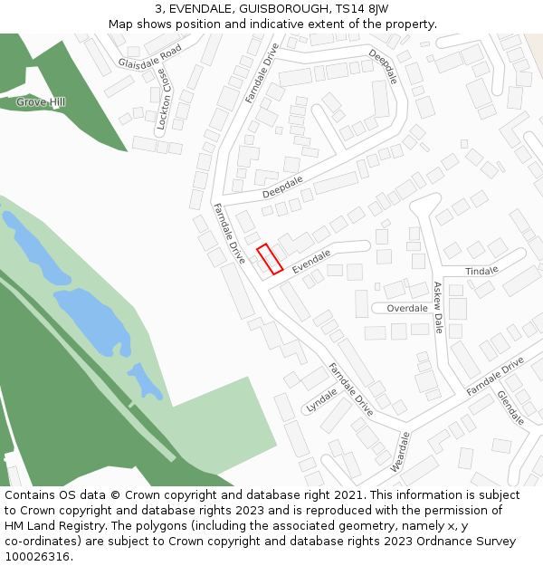 3, EVENDALE, GUISBOROUGH, TS14 8JW: Location map and indicative extent of plot