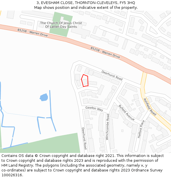 3, EVESHAM CLOSE, THORNTON-CLEVELEYS, FY5 3HQ: Location map and indicative extent of plot