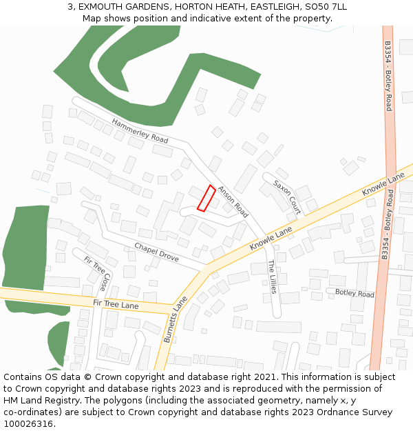 3, EXMOUTH GARDENS, HORTON HEATH, EASTLEIGH, SO50 7LL: Location map and indicative extent of plot