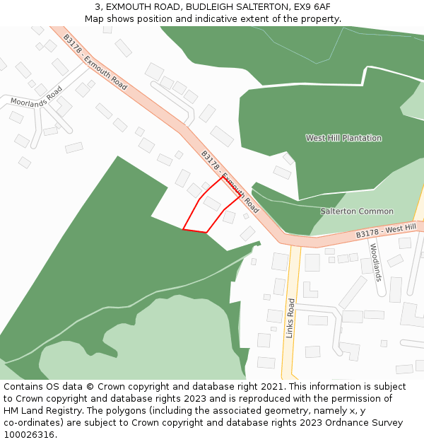 3, EXMOUTH ROAD, BUDLEIGH SALTERTON, EX9 6AF: Location map and indicative extent of plot
