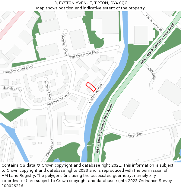 3, EYSTON AVENUE, TIPTON, DY4 0QG: Location map and indicative extent of plot