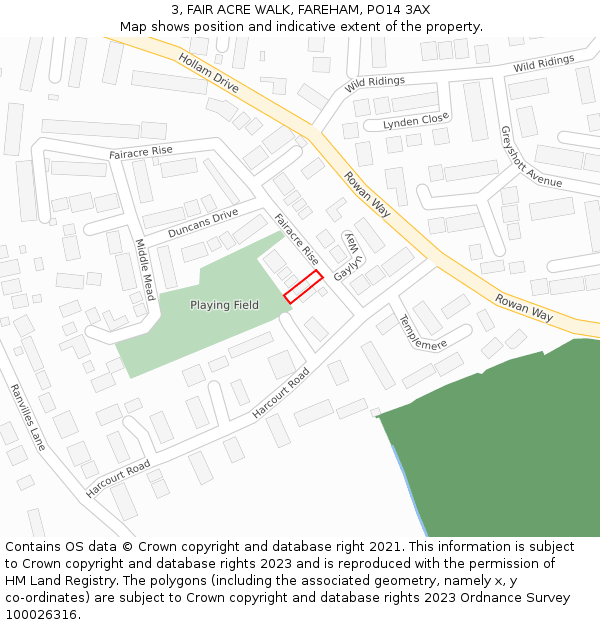 3, FAIR ACRE WALK, FAREHAM, PO14 3AX: Location map and indicative extent of plot