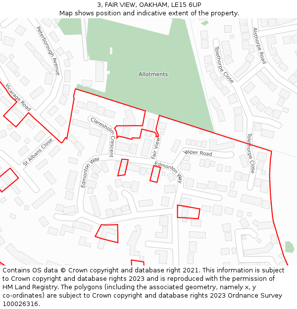 3, FAIR VIEW, OAKHAM, LE15 6UP: Location map and indicative extent of plot