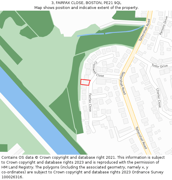 3, FAIRFAX CLOSE, BOSTON, PE21 9QL: Location map and indicative extent of plot