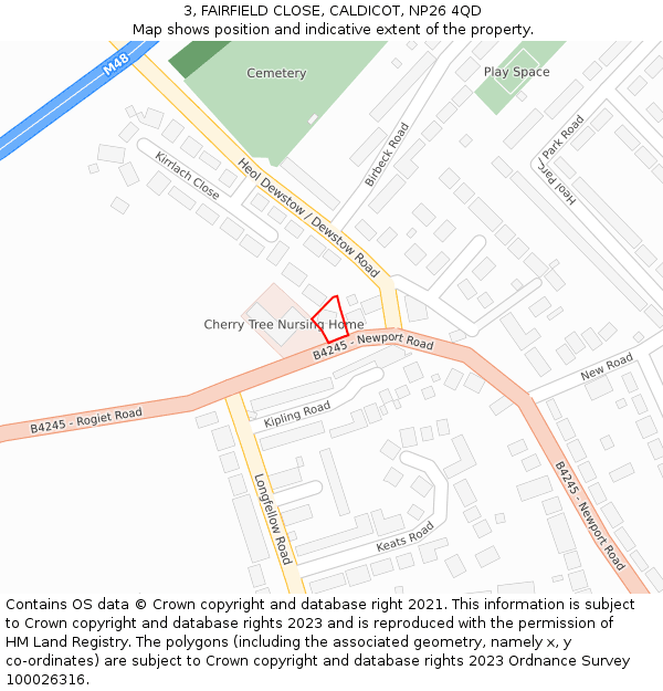 3, FAIRFIELD CLOSE, CALDICOT, NP26 4QD: Location map and indicative extent of plot