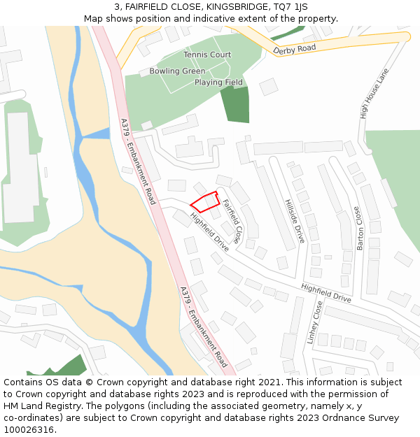 3, FAIRFIELD CLOSE, KINGSBRIDGE, TQ7 1JS: Location map and indicative extent of plot