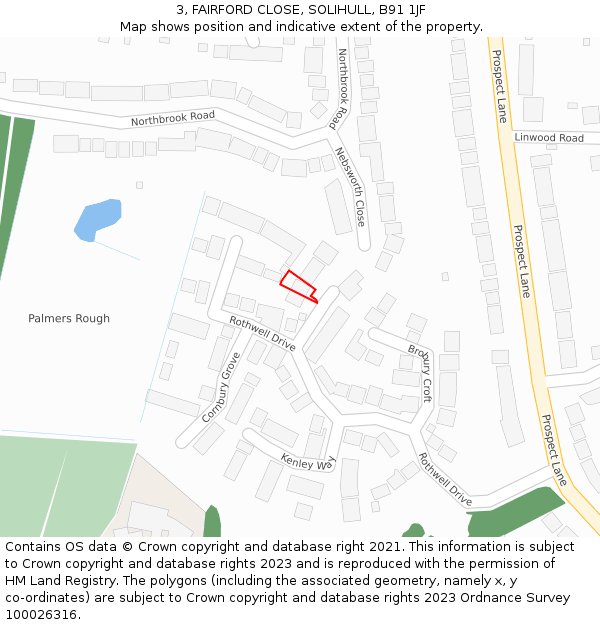 3, FAIRFORD CLOSE, SOLIHULL, B91 1JF: Location map and indicative extent of plot