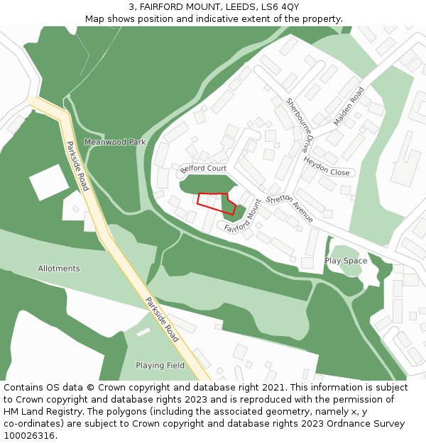 3, FAIRFORD MOUNT, LEEDS, LS6 4QY: Location map and indicative extent of plot