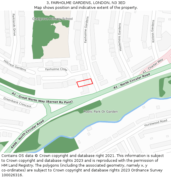 3, FAIRHOLME GARDENS, LONDON, N3 3ED: Location map and indicative extent of plot