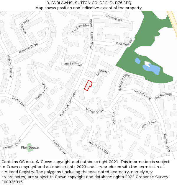 3, FAIRLAWNS, SUTTON COLDFIELD, B76 1PQ: Location map and indicative extent of plot