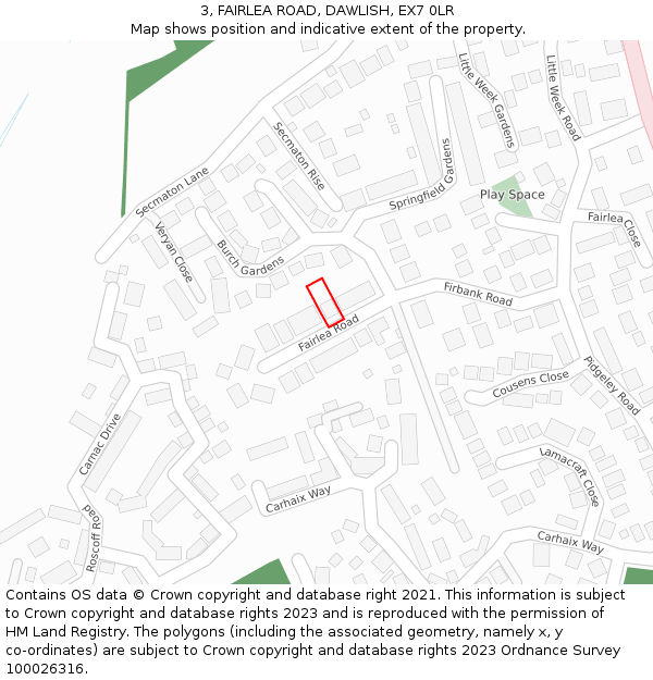 3, FAIRLEA ROAD, DAWLISH, EX7 0LR: Location map and indicative extent of plot
