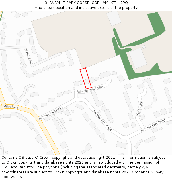 3, FAIRMILE PARK COPSE, COBHAM, KT11 2PQ: Location map and indicative extent of plot