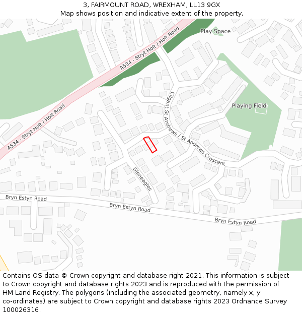 3, FAIRMOUNT ROAD, WREXHAM, LL13 9GX: Location map and indicative extent of plot