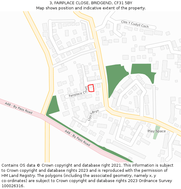 3, FAIRPLACE CLOSE, BRIDGEND, CF31 5BY: Location map and indicative extent of plot