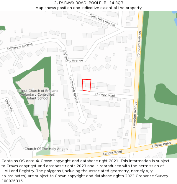 3, FAIRWAY ROAD, POOLE, BH14 8QB: Location map and indicative extent of plot