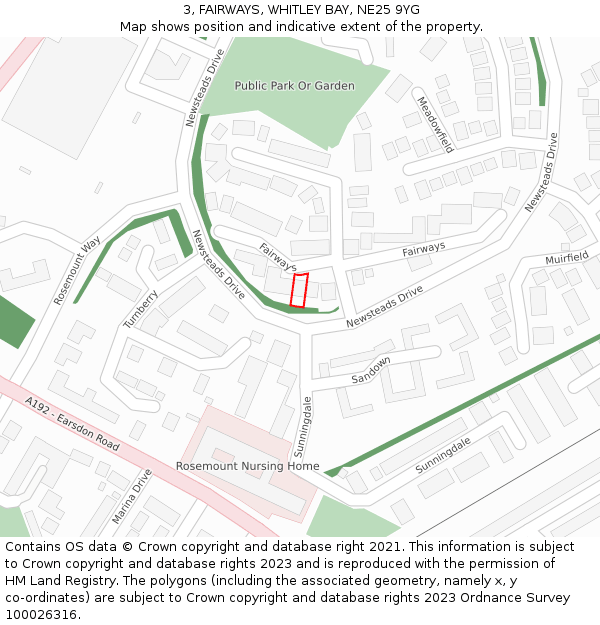 3, FAIRWAYS, WHITLEY BAY, NE25 9YG: Location map and indicative extent of plot