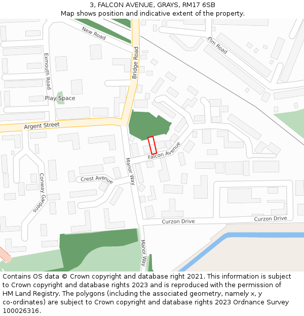 3, FALCON AVENUE, GRAYS, RM17 6SB: Location map and indicative extent of plot